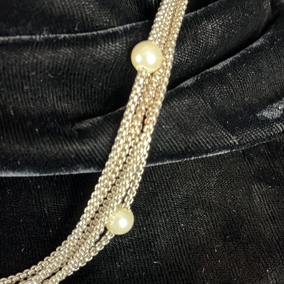 Five Strand Silver Tone Chain Choker w/Pearls - Picture 3 of 10